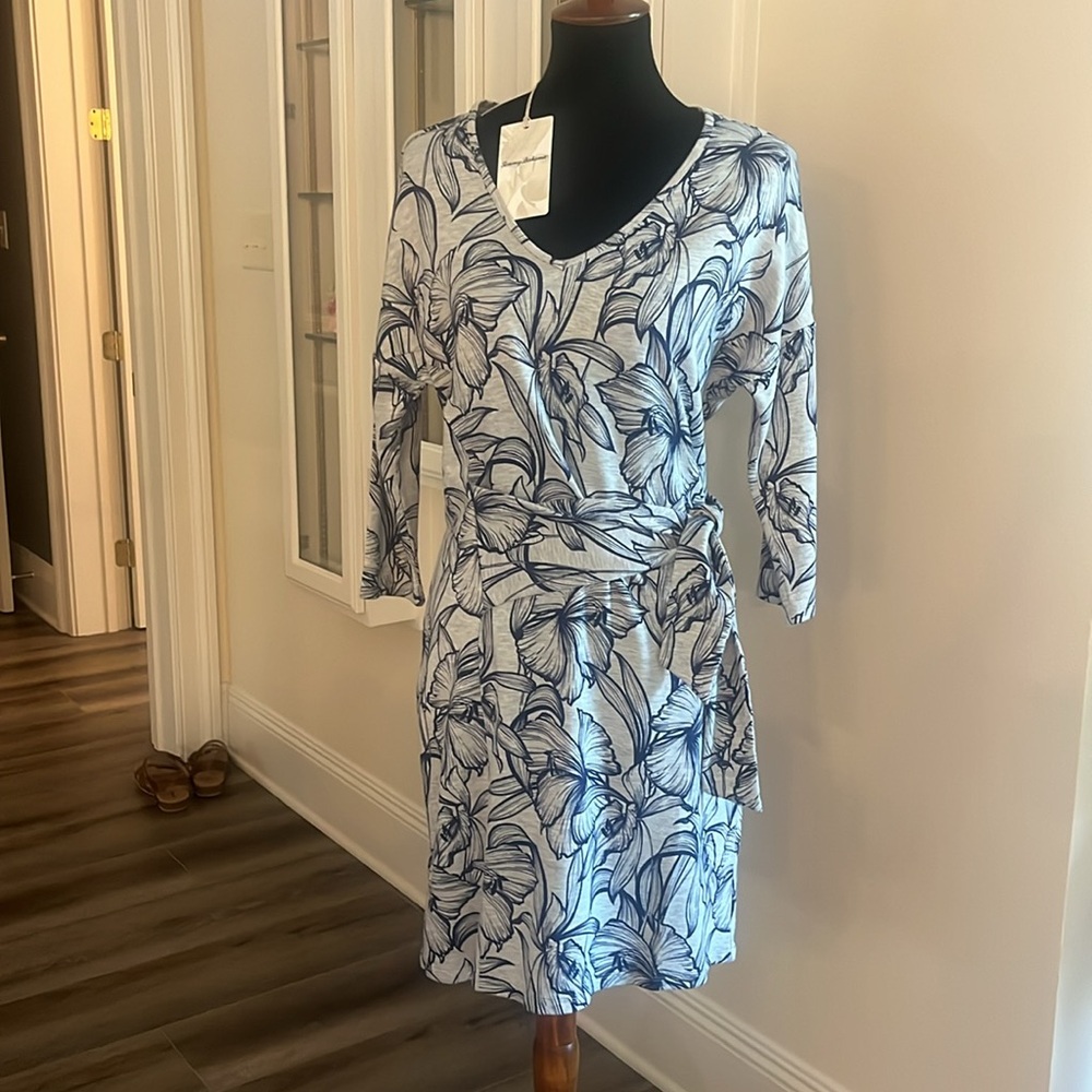Tommy Bahama Womens Tropical Floral Heather Sands Mini Dress Size S Gray Blue - Picture 2 of 6
